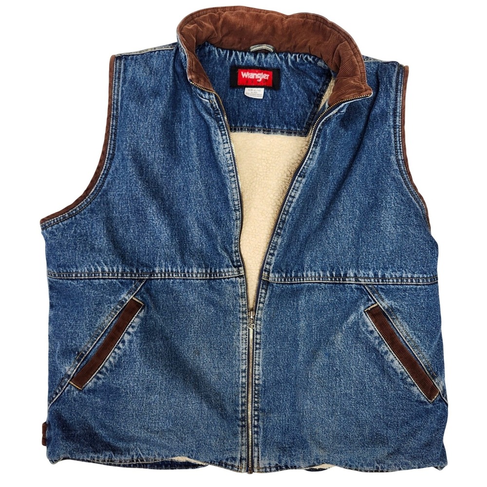 Vintage Wrangler Hero Sherpa Denim Vest XL Corduroy Workwear Western Gorpcore